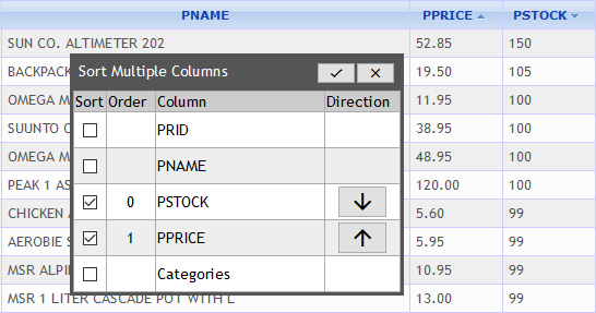 column sort