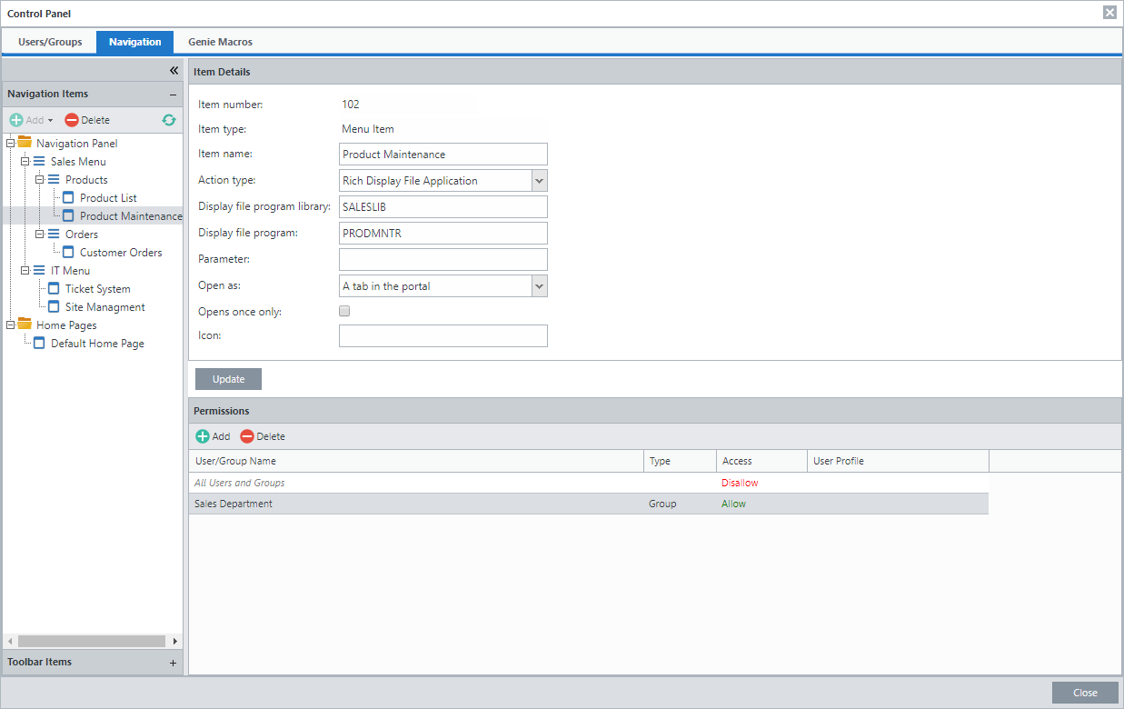 Role-based navigation within Genie Role-based navigation within Genie
