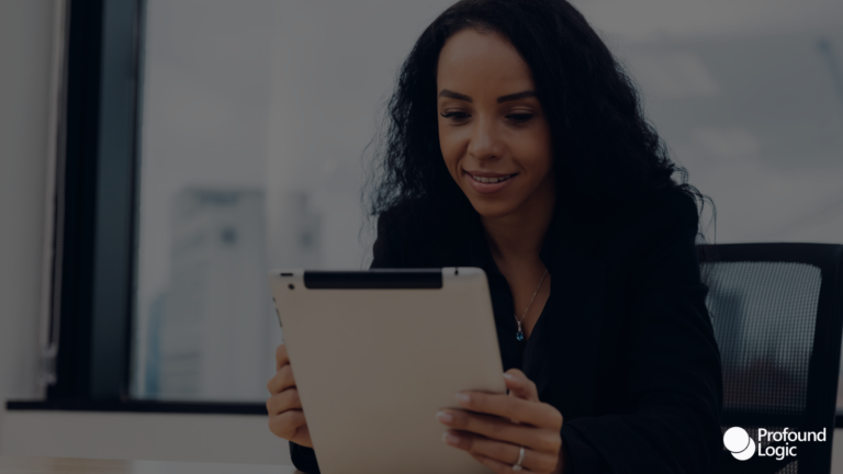 Woman checking something in her tablet for work